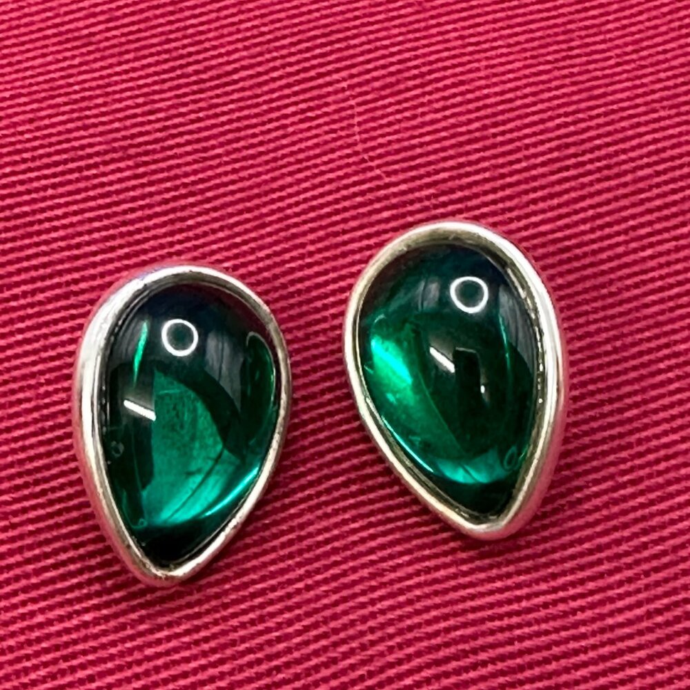 VTG Lorelei Emerald Colored Cabochon Earrings on Sterling “earwires”.